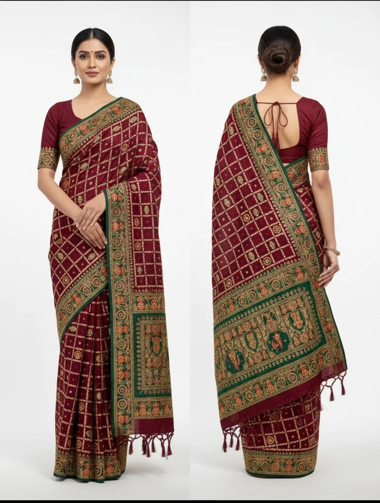 Pure Gajji Silk Hand Bandhej Garchola Sarees with Eye Catching Thread Embroidery