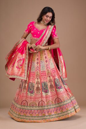 Pink Zariwork Banarasi Readymade Lehenga