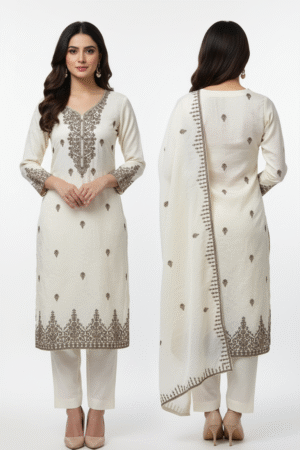Ethnic Motifs Embroidered Thread Work Round Neck Cotton Straight Kurta – Elegant & Comfortable Ethnic Wear for Women