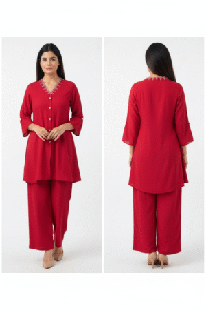 Women's Maroon Linen Cotton Solid A-line Co-ord Set – Effortless Elegance & Comfort
