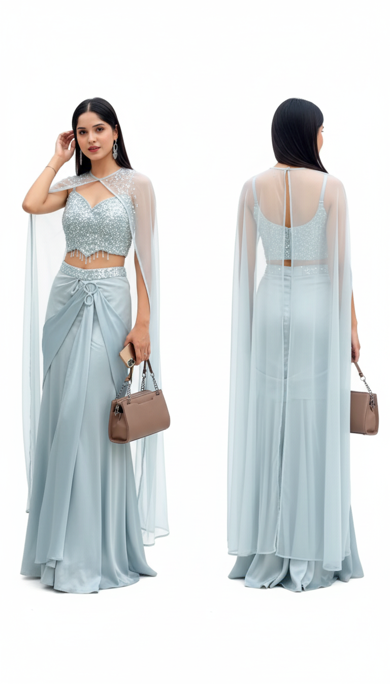 Pretty Blue Drape Handwork Saree Lehenga β Elegant Ethnic Ensemble for Women