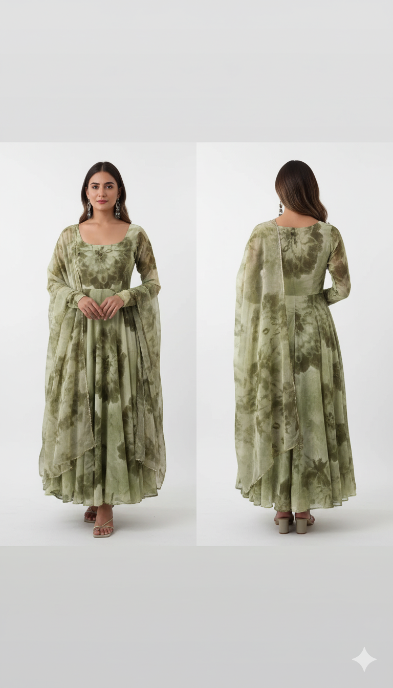 Women’s Floral Print Anarkali Kurta with Pants & Dupatta – Timeless Ethnic Elegance
