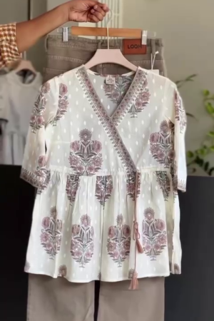 Floral Printed Pure Cotton Anarkali Kurta with Trousers