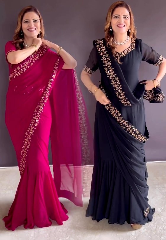 Beautiful Georgette Fabric Gown Style Stitched Saree