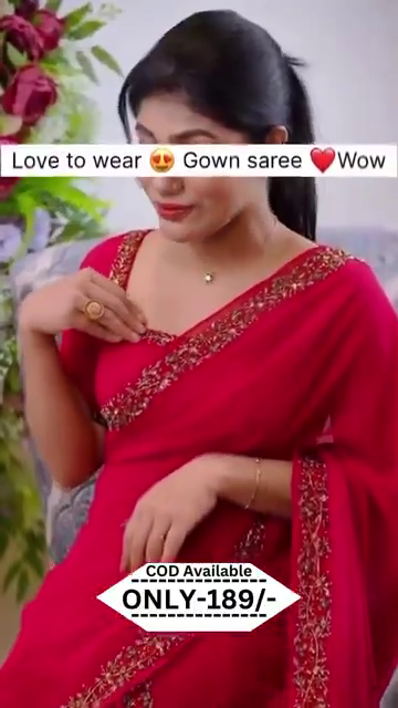 Faux georgette saree gown with heavy handwork - Image 5